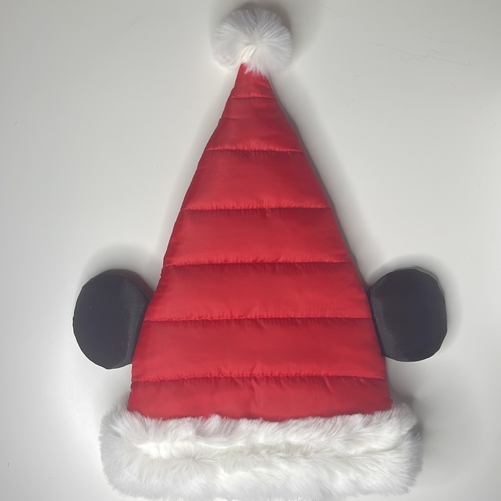 One Size Disney Parks Mickey Mouse Ears Quilted Santa Hat Christmas Holiday NEW! - Picture 4 of 13